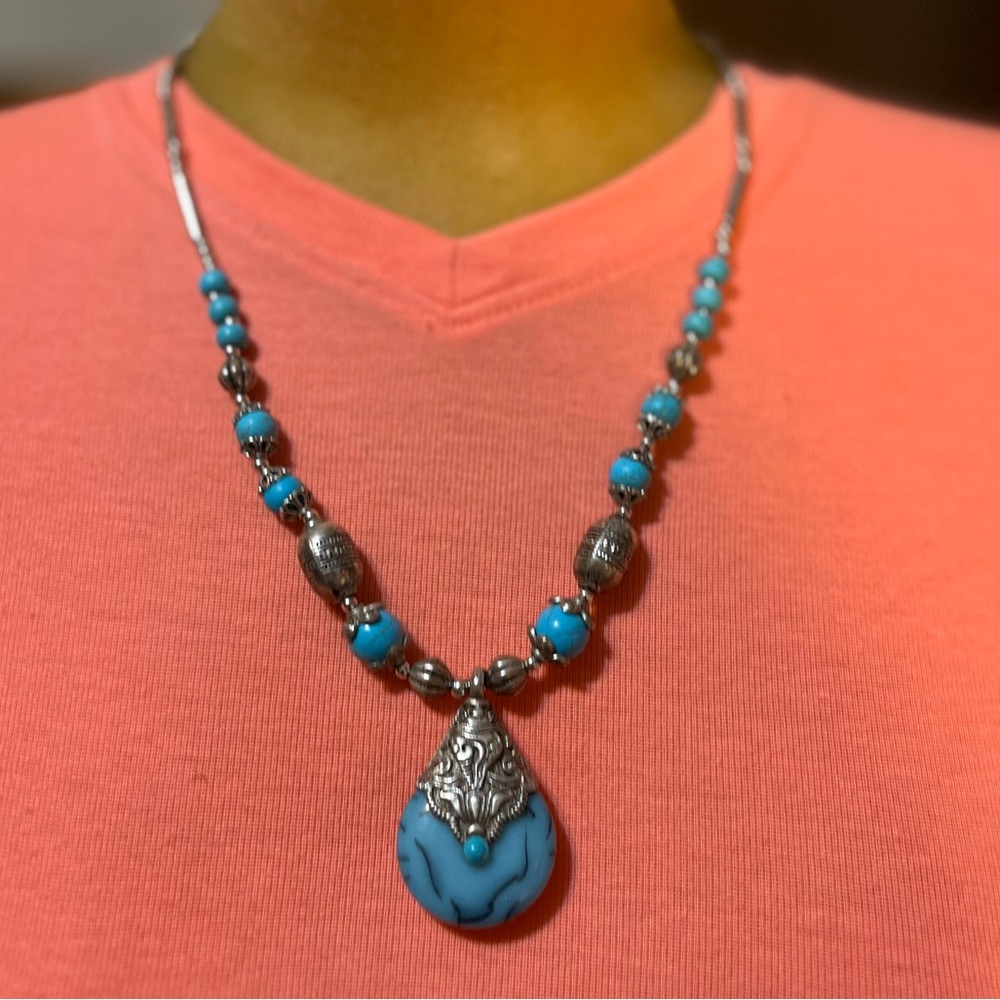 Double side blue-green necklace